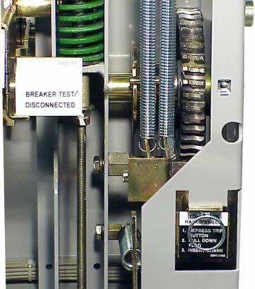 to the pin and cam arrangement, the circuit breaker is held in a trip-free condition in any position except the test/disconnected or connected position.