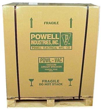 Estimated size and weight for shipping a PowlVac on a pallet: Size: 42 width x 42 depth x 47 height Weight: 675 lbs. Figure 10 shows the circuit breaker enclosed in the carton used for shipment.