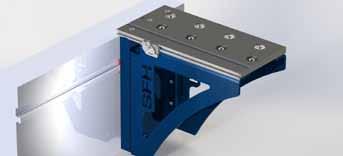Ball transfer units to facilitate handling parts;. Adjustable plate stop;.