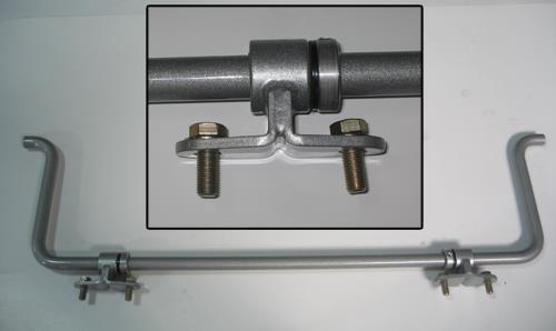Optional Anit-Sway bar installation Slide the two aluminum lock rings onto the center of the sway bar. Place the four 3/8 x 1 bolts into the brackets as shown. Slide the brackets onto the bar.