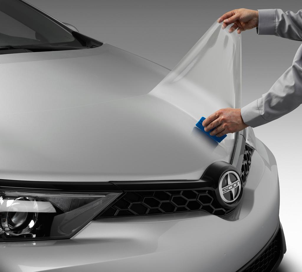 PAINT PROTECTION FILM Like a clear suit of armor, Genuine Scion paint protection film 1 helps guard your vehicle from road debris that can chip and scratch the finish.