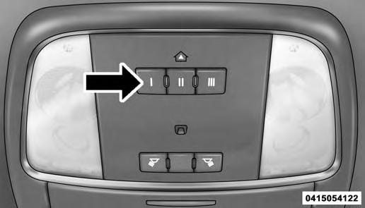 The HomeLink buttons, located on either the overhead console, headliner or sunvisor, designate the three different HomeLink channels. The HomeLink indicator is located above the center button.