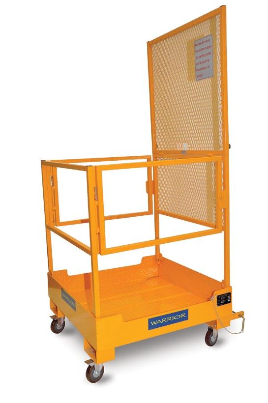 for safe entry Unit is secured to the fork with heel pins and chain Slip-resistant floor with drainage holes Conforms to health and safety guidance note issue 3