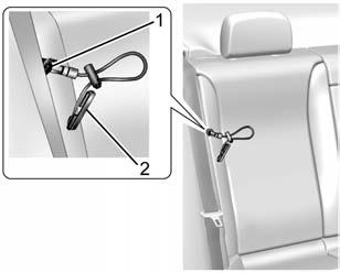 3-20 Seats and Restraints To install: 1. Locate the anchor loop (1) on the rear outboard seatback. 2.