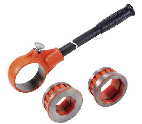 The ratchet head is as compact as possible for fitting into confined spaces and die heads may be mounted from either side. A number of different types of threads and die head styles are available.