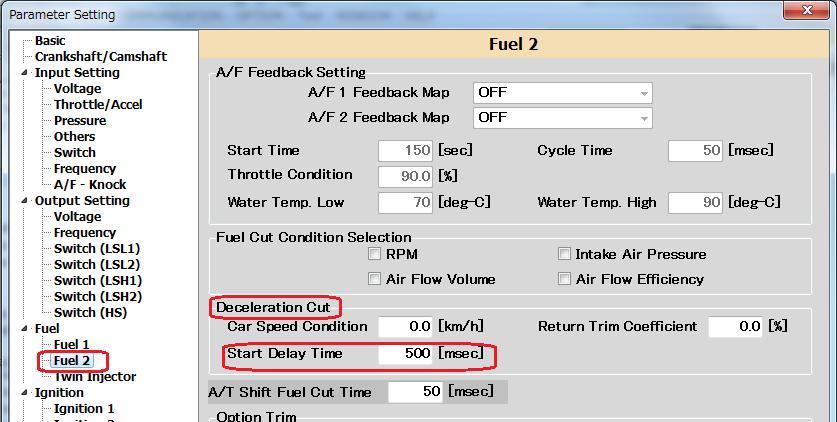 Deceleration Fuel Cut Map Fuel Control Std. Injection Time Map This map is to set the deceleration fuel cut conditions.