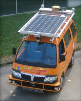 Figure 10: left: the GPS, IMU, and Radio device; right: the vehicle showing the solar panel on the roof THE PROCESSING