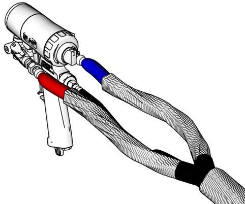 Installation Connect Whip Hose to Gun or Gun Manifold Install hose in a helix configuration for: Easy gun movement Large spraying motion Ability to spray in tight areas and odd angles Reduced