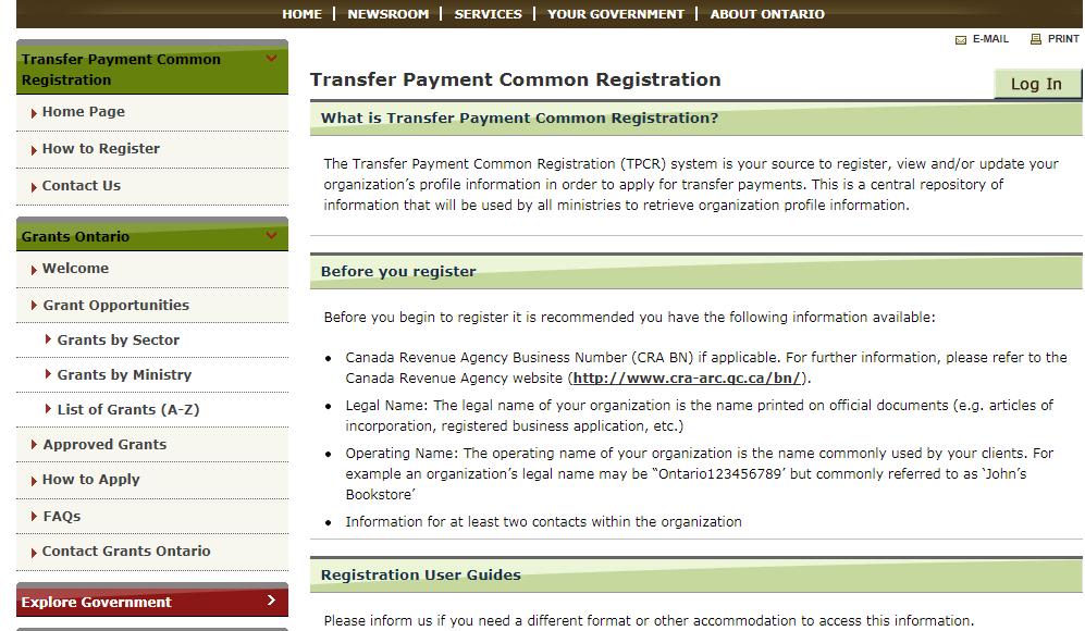 Application Process Grants Ontario (1) Overview On the Grants Ontario website, new and returning