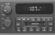 AM-FM Stereo with Cassette Tape Player (If Equipped) Playing the Radio VOLUME: This knob turns the system on and off and controls the volume.