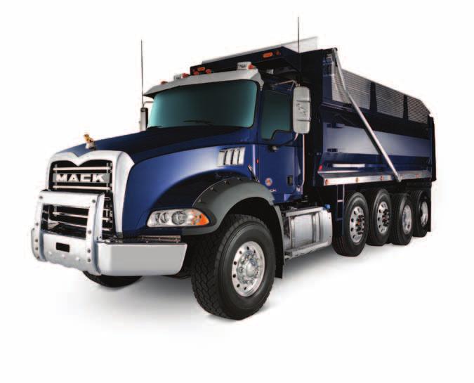 AERODYNAMIC DESIGN: The Mack Bulldog sits low on Granite s sloped hood providing improved aerodynamics on the road and excellent visibility on the jobsite.