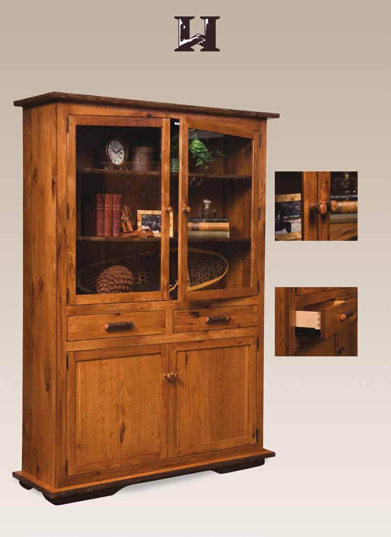 Dining dining Hilltop Hutch Item #1804 53" w x 16" d x 72" h Two glass doors on top Two doors and two drawers on bottom Optional lighting