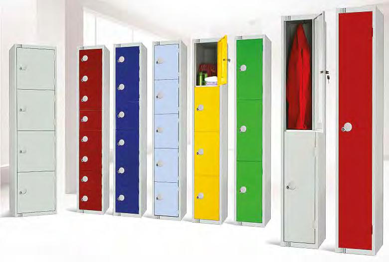LOCKERS Steel coloured lockers manufactured to the highest specification All the lockers shown in our brochure come with semi concelaed hinges welded to the doors and riveted to the frame allowing