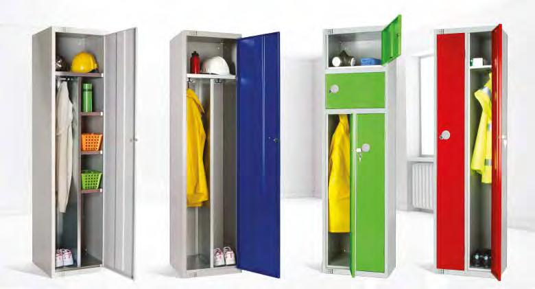Workwear Lockers Combi Locker Ideal for hanging workwear clothing and equipment Vertical hanging compartment with hanging rail plus small storage comparment Galvanised internal components Sloping top