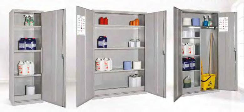 COSHH CABINETS These robust metal cabinets have been designed to offer good structural stability and safely contain spillages with the cabinets leak proof sump.