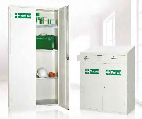FIRST AID CABINETS Medical cabinets Floor standing, with reinforced doors, complete with adjustable shelves - Choice of 3 sizes First Aid Workstation Ideal unit for positioning close to work