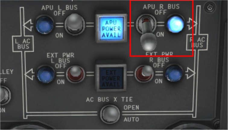 7. When the APU power is available, move the left or right APU