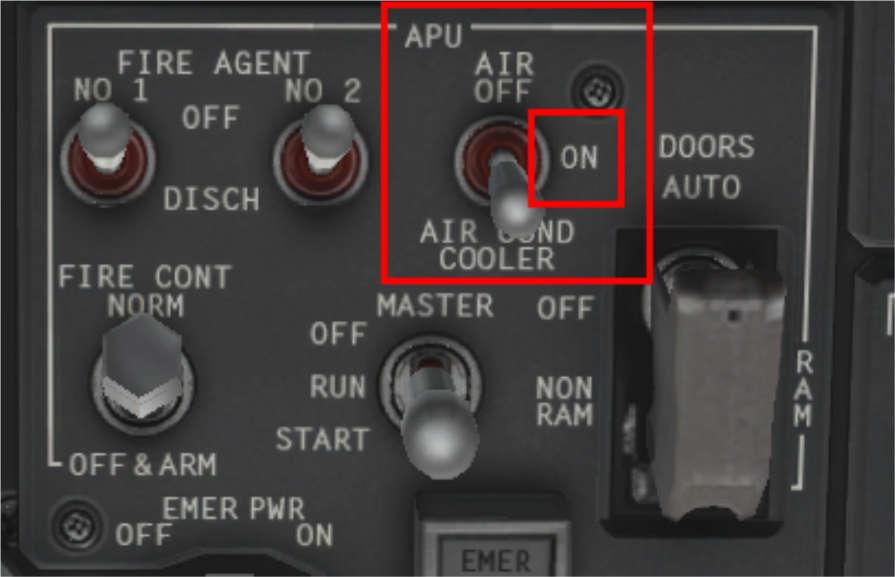 9. Move the APU air switch to the central ON position,