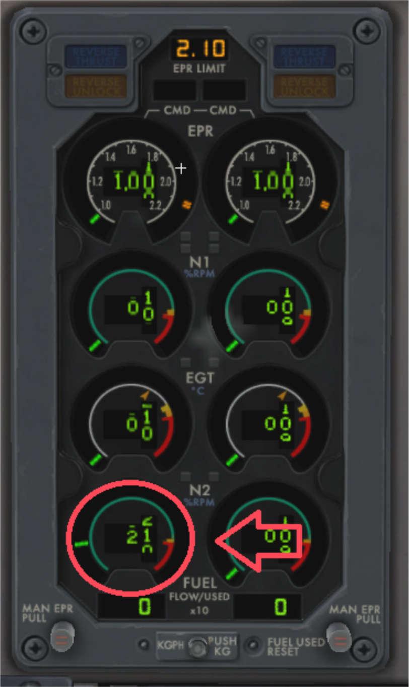 15. Keep the switch to the ON position and look at the N2 rotation speed gauge.