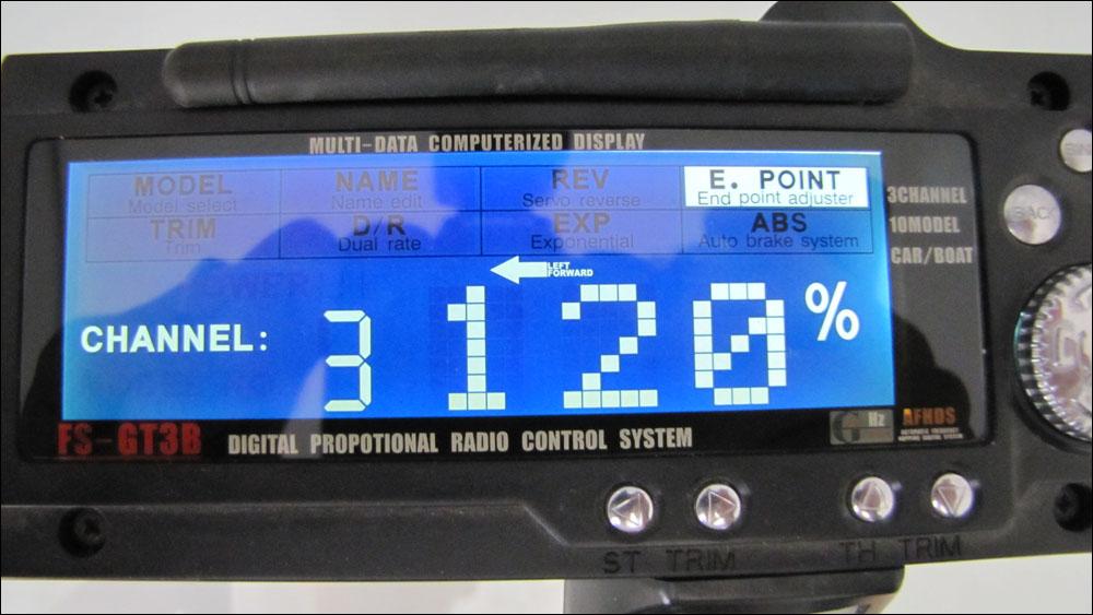 Left Forward Setting Go to the End Point Adjustment (EPA) in your transmitter, and select the Third Channel.