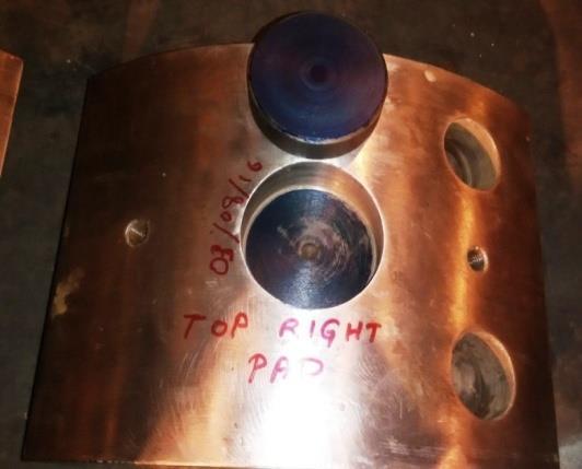 Bearing No-1(HP-IP GOV END BRG): After removal and dismantling bearing no-1, the bearing along with spare/new pads were sent to Ghaziabad on 30 th Aug 2016 to get the pads machined as per the
