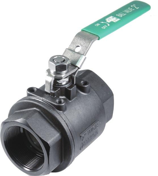 2000# PSI 2-PIECE WCB BALL VALVE STANDARDS COMPLIANCE: WCB Body, NPT end connections Locking Handle, 2-Piece Body, Full Port Blow-out Proof Stem Design Specifications Inspection and Test per API 598,