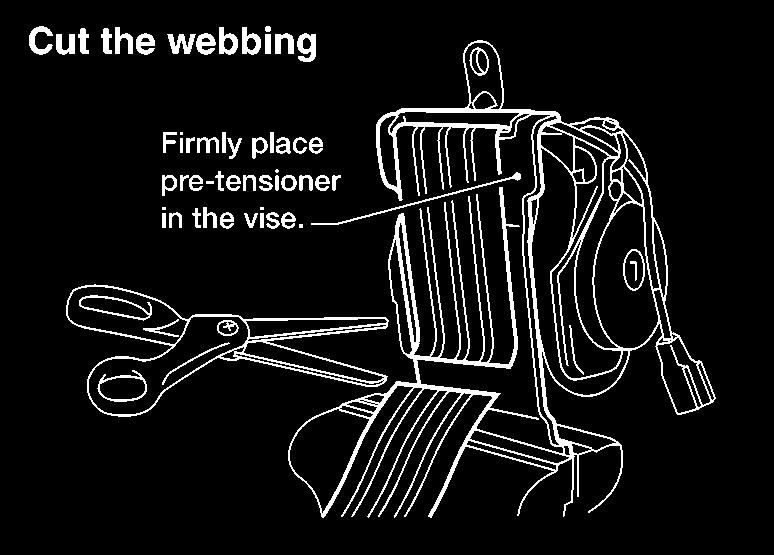 Disposal of Air Bag Module and Seat Belt Pre-tensioner (Cont d) Deployment of Seat Belt Pre-tensioner (Outside of vehicle) NERS0018S0203 1.