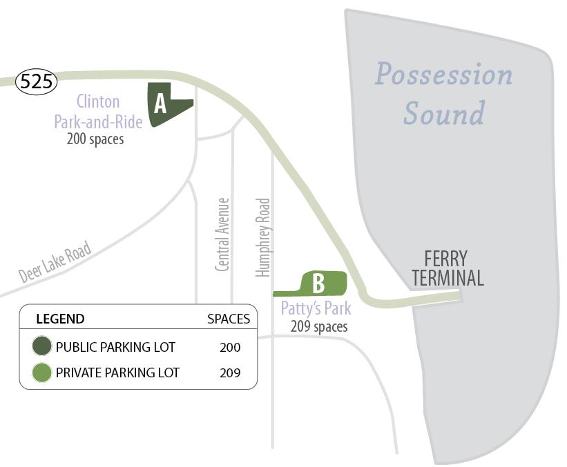2.6.2 Clinton Near the Clinton ferry terminal, a private parking area (Patty s Park) for ferry traffic is provided on the west side of SR 525 (above the bluff) and is accessed from Humphrey Road