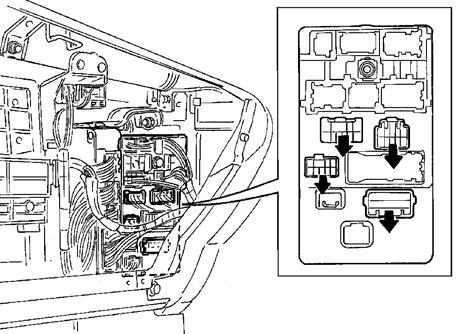 5. Locate and disconnect the indicated 9P, 8P, 10P and 18P connectors from the passenger's side J/B. (Fig.