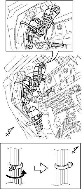 10. Route the V3 harness up the left side of the driver side J/B, then secure the three (3) relays of the V3 harness to the vehicle's harness with three (3) large wire ties. (Fig. C-7) i.