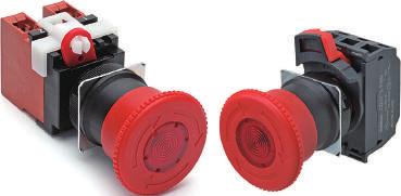 New Product Emergency Stop Pushbutton Switches (22-dia. or 25-dia.) A22E/A22NE-P Install in 22-dia. or 25-dia. Panel Cutout (When Using a Ring) Direct opening mechanism to open the circuit when the contact welds.