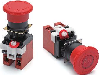 Emergency Stop Pushbutton Switches (22-dia. or 25-dia.) Screw Terminal Block types A22E A22E A22NE-P Common Accessories and Tools Common Note Install in 22-dia. or 25-dia. Panel Cutout (When Using a Ring) Increase wiring efficiency with three-row mounting of Switch Units.
