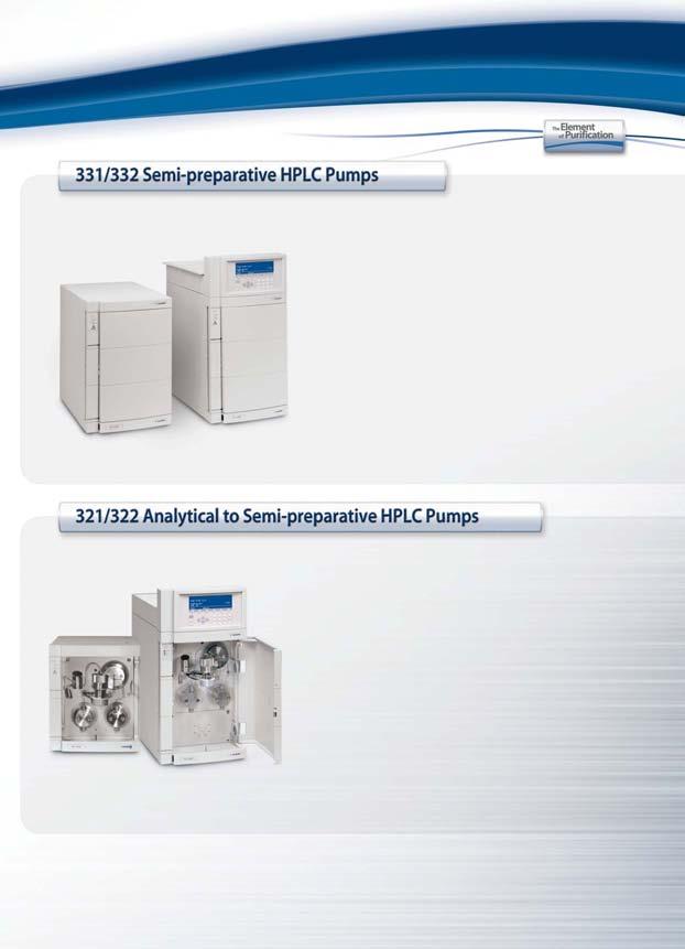 HPLC: Pumps Capable of fast separations with high-efficiency columns in normal and reversed-phase modes, Gilson s 333 and 334 Pumps are the premier solvent delivery solutions for preparative