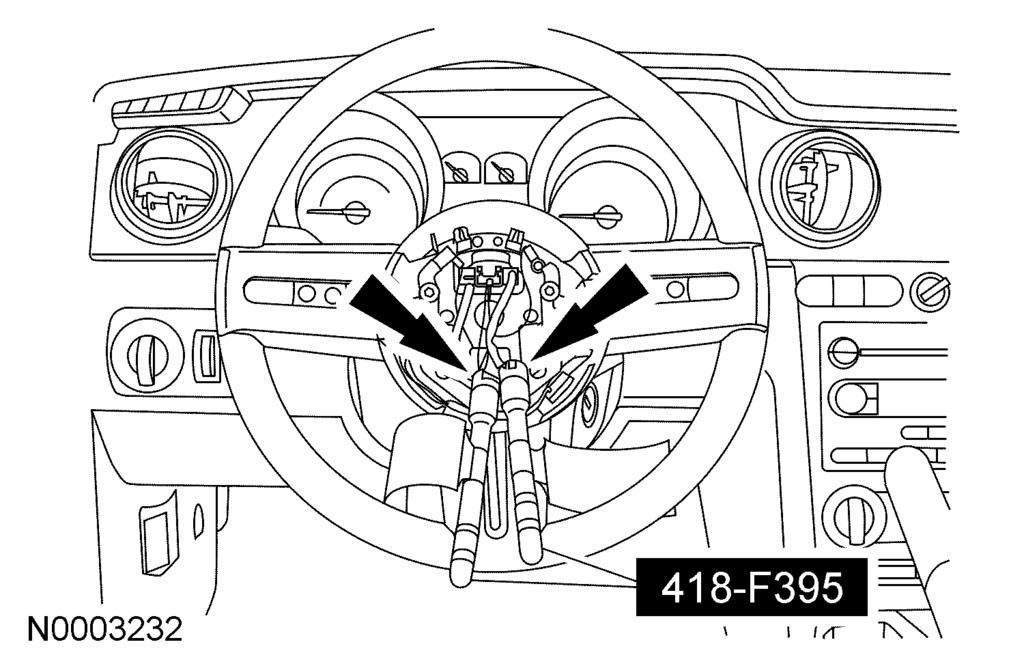 501-20B-2 501-20B-2 4. Turn the ignition ON and visually monitor the 8. Remove the 2 driver air bag module bolts (1 air bag indicator for at least 30 seconds. The air shown).