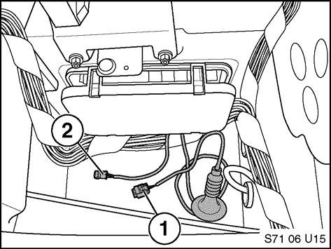 8 11. Locate the 3-pin vehicle BUS connector (2) and (if vehicle so equipped) re-routed Comfort Access Antenna Wire with connector (1).