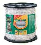 National Agri Catalogue 2015 Temporary Fencing Poli-Products Rope - Electric - Star Line White poly rope with 6 tinned copper wires. Made of 3 white strands with green tracer 660'.