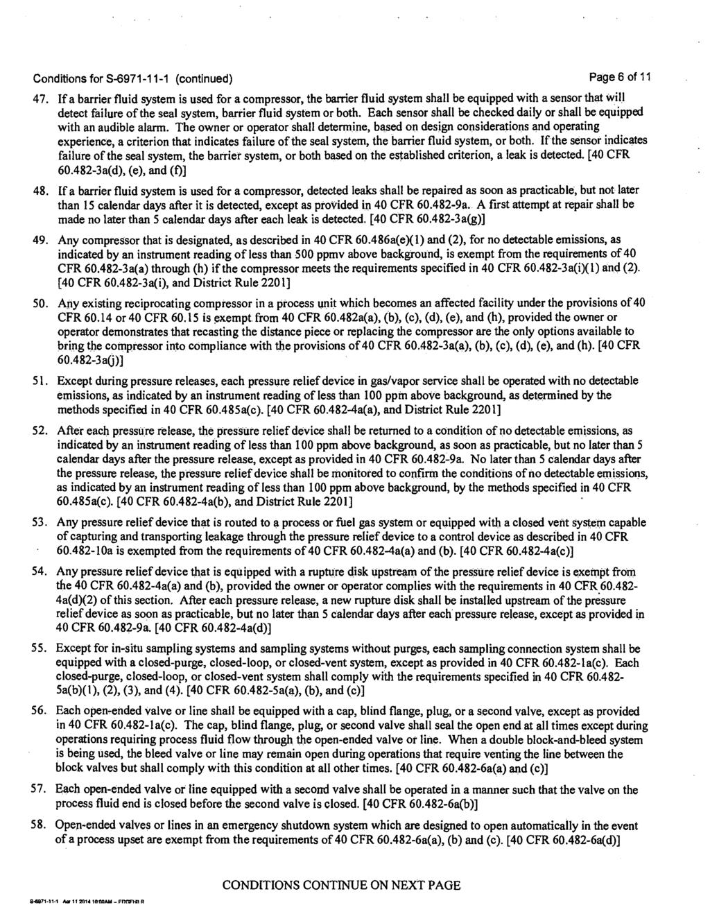 Conditions for S-6971-11-1 (continued) Page 6 of 11 47.