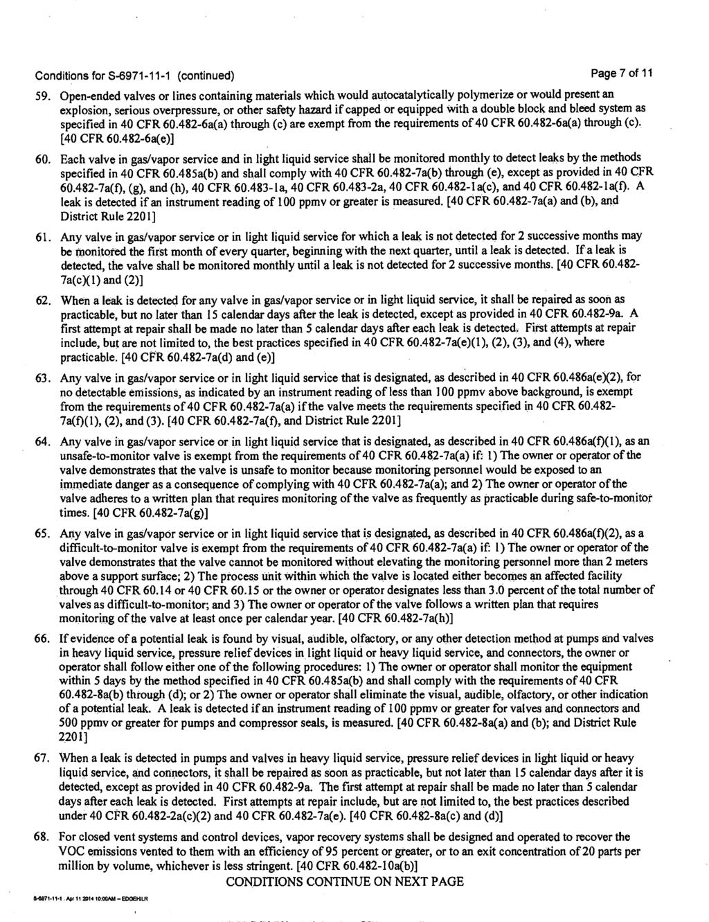 Conditions for S-6971-11-1 (continued) Page 7 of 11 59.