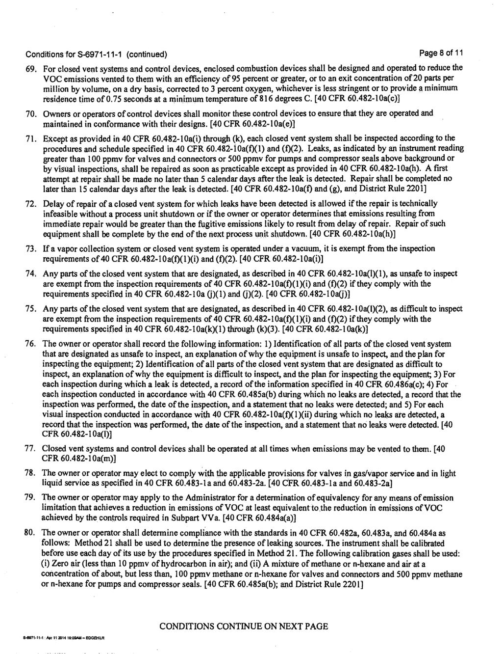 Conditions for S-6971-11-1 (continued) Page 8 of 11 69.