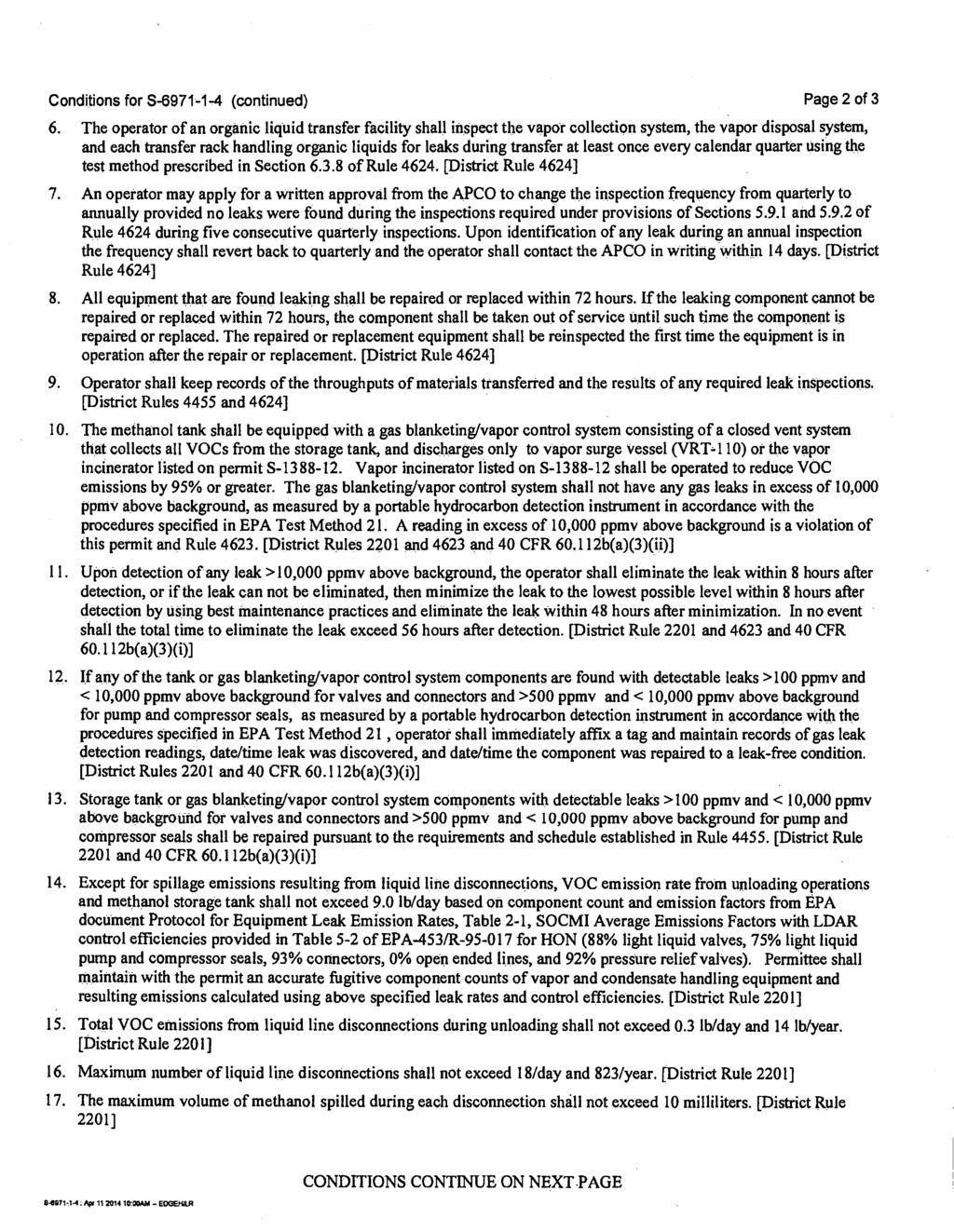 Conditions for S-6971-1-4 (continued) Page 2 of 3 6.