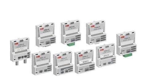 48 ABB INDUSTRIAL DRIVES, ACS880, SINGLE DRIVES, CATALOG Connectivity to automation systems 01 ACS880 is compatible with many fieldbus protocols 02 Input/output extension modules Fieldbus adapter