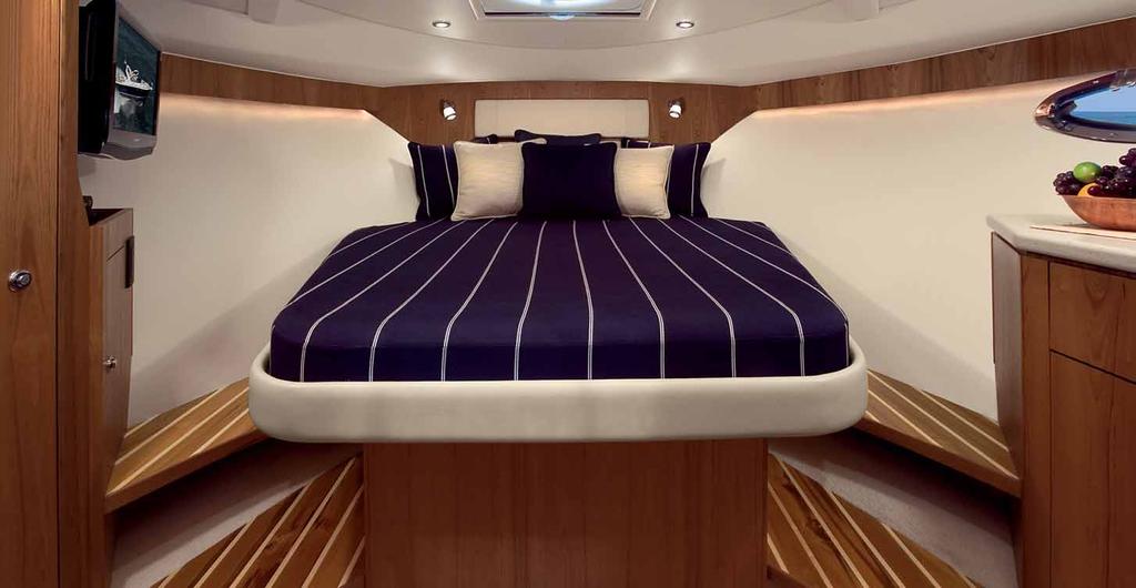Overnighting Comfort. 12 Below deck, the Tiara 3100 Coronet offers a comfortable interior for 2, whether overnighting, or resting, or just relaxing.