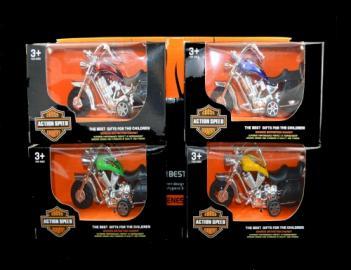 Display Boxed, barcode on piece. 48 per unit @ $1.65ea + GST $79.20 MV342 Pull Back Motorcycle 12cm Pull Back Motorcycle, 12cm long. 4 assorted colours yellow, red, green and blue.
