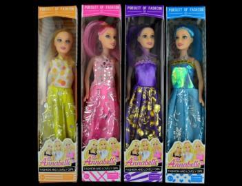 4 assorted dolls, purple pink, blue and yellow. Arms and legs are moveable. Individually boxed, barcode on piece. 12 per unit @ $1.85ea + GST $22.