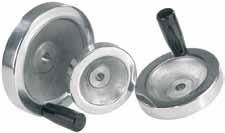K0161 Aluminium disc handwheels Material: Disc handwheel in aluminium. Cylindrical grip in black duroplastic PF 31-DIN 7708. Axle part in galvanized steel.