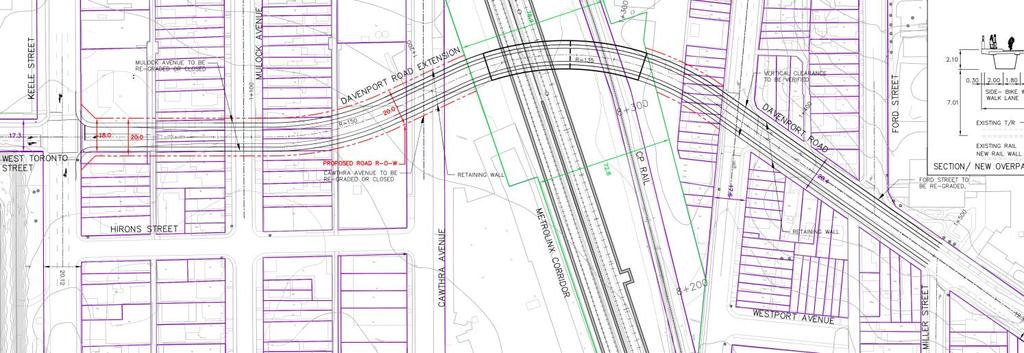 Page 15 of 21 The proposed ROW associated with this overpass option will require the acquisition of private properties located east and west of the Metrolinx/GO Georgetown rail corridor.