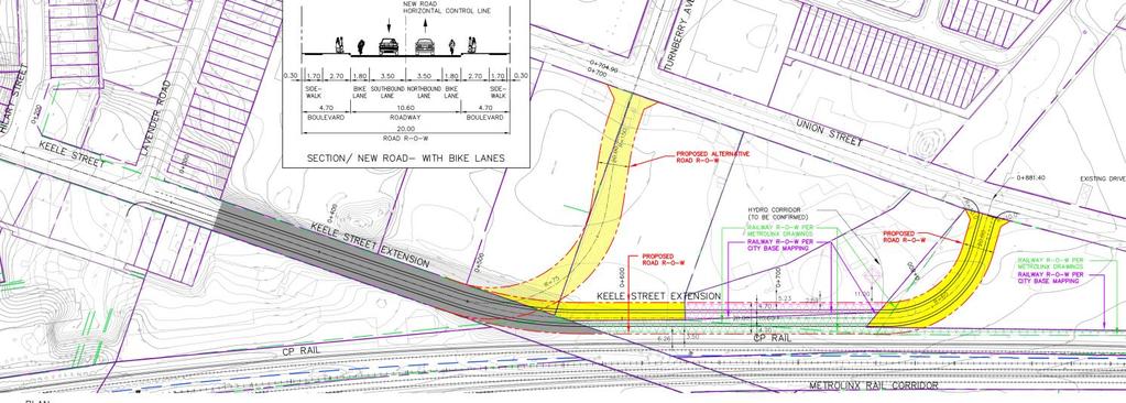 Page 17 of 21 1.4 Option 4: Extend Keele Street to the South The extension of Keele Street to the south involves a connection to Union Street or Turnberry Avenue North of St.