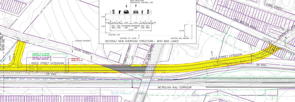 2 Sub-Option (B): Keele Street Extension to Davenport Road This option will take a similar alignment to Option 4A north of the Hydro corridor. A horizontal clearance of 11.