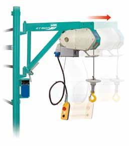 High Speed Hoists ET 150 N TR 225 VN High speed hoists capacity 150 kg ET 150 N Standard Equipment Trolley available for use with a gantry Direct control with 3-pushbutton IP65 pendant control