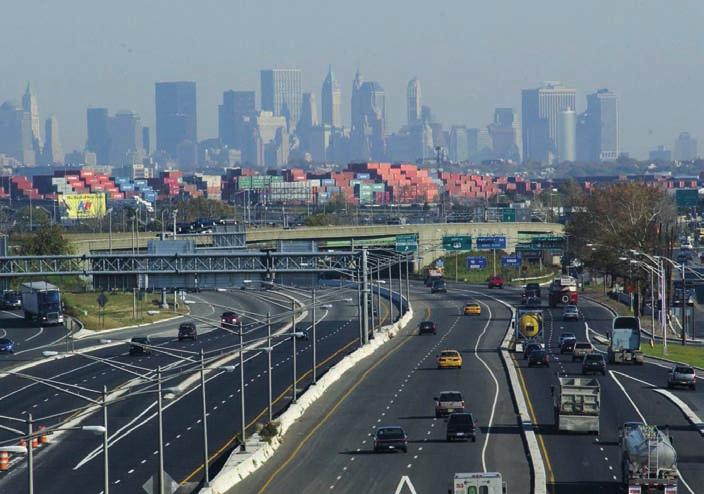 Truck lnes on the New Jersey Turnpike just outside of New York City. Courtesy of New Jersey DOT.